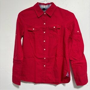 Tommy Hilfiger Small Women's Polka Dot Button Up Shirt Long Sleeve Red Navy